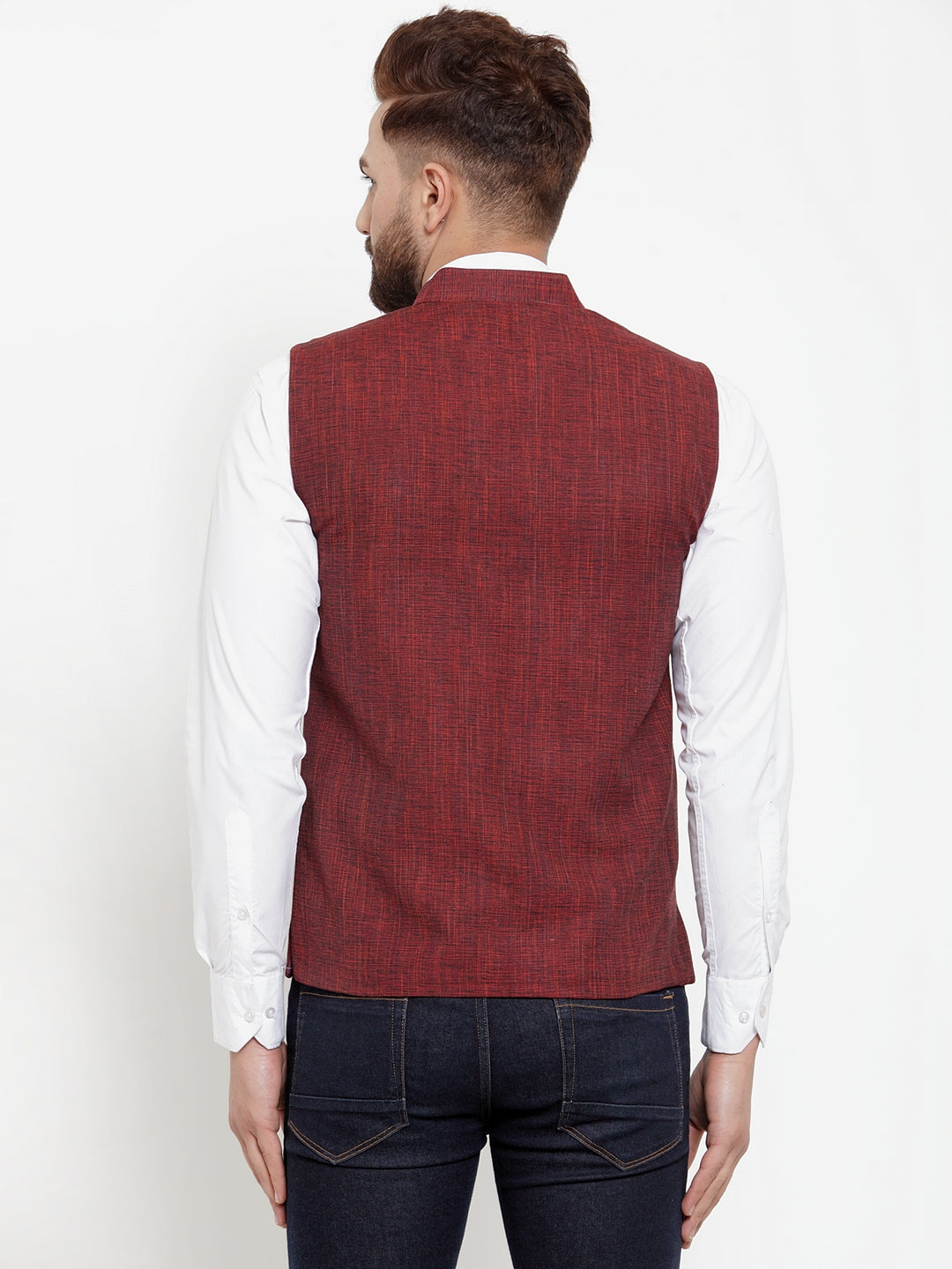 Maroon Pure Cotton Party Nehru Jackets