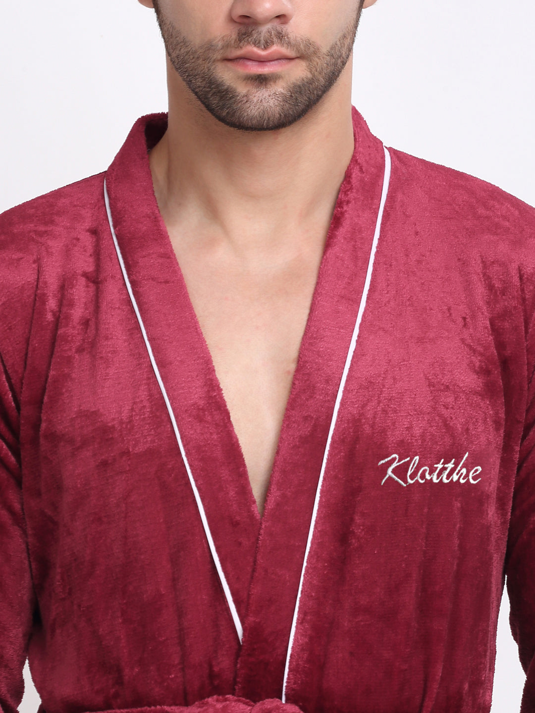 Klotthe Men Red Solid Wool Bath Robe With Belt