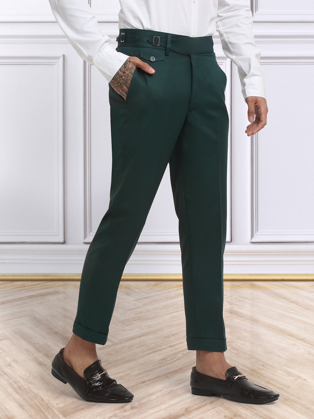 Italian Style Formal Gurkha Pant-BottleGreen