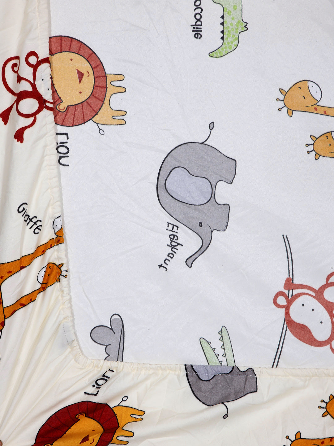 Klotthe Multi Cartoon Print 300 TC Cotton Blend Elasticated Double Bedsheet with 2 Pillow Cover in Book Fold Pack