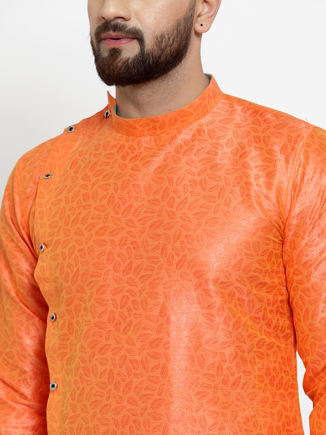 Orange Raw Silk Abstract Party Kurtas