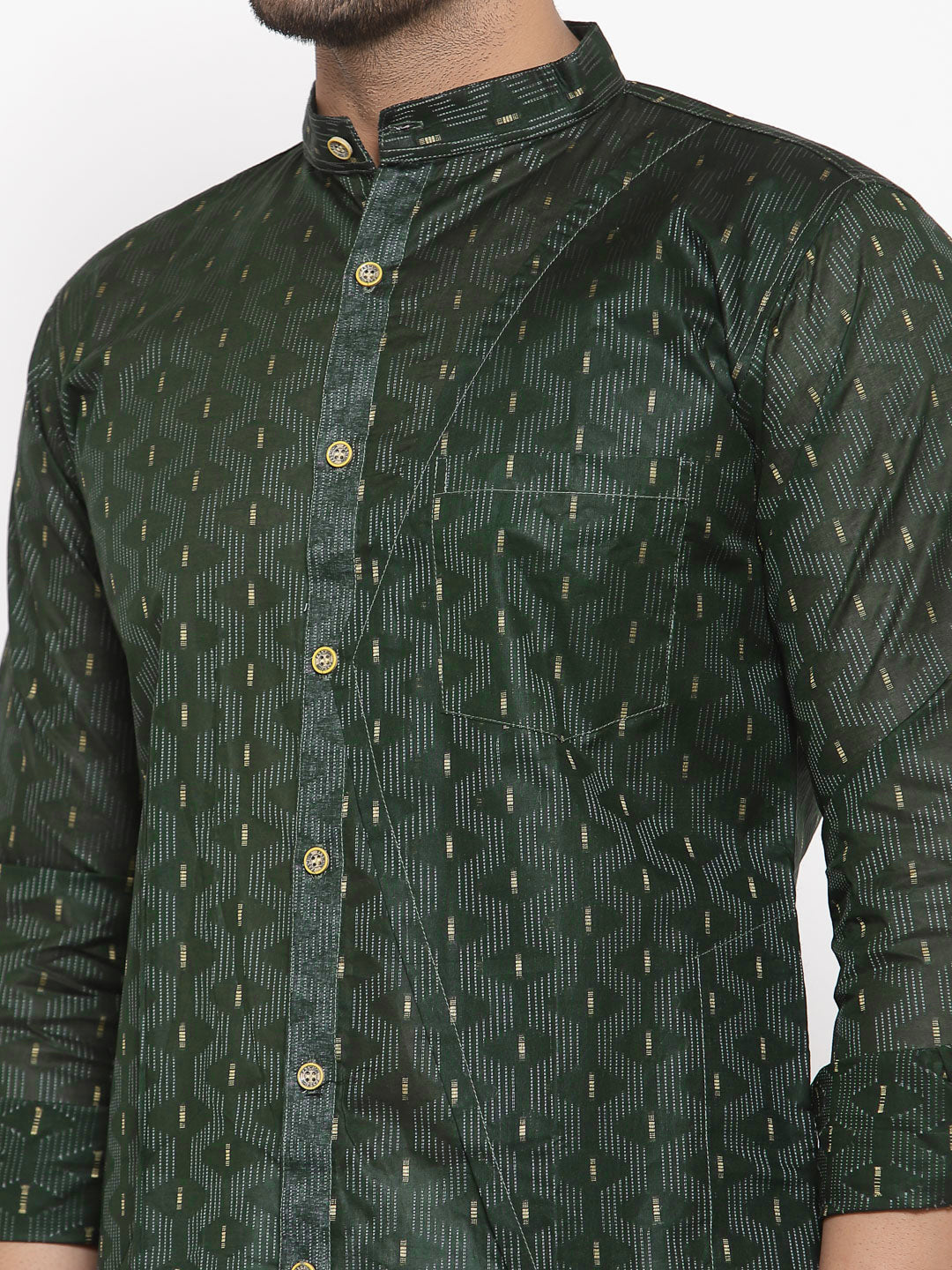 KLOTTHE Green Cotton Silk Geometric Kurta