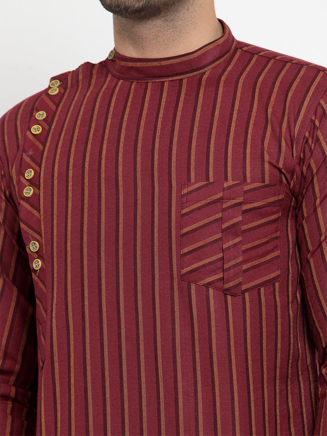 KLOTTHE Maroon Cotton Striped Kurtas