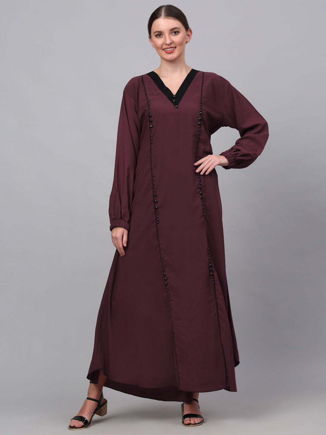 Klotthe Women Maroon Embellished Burqa With Scarves