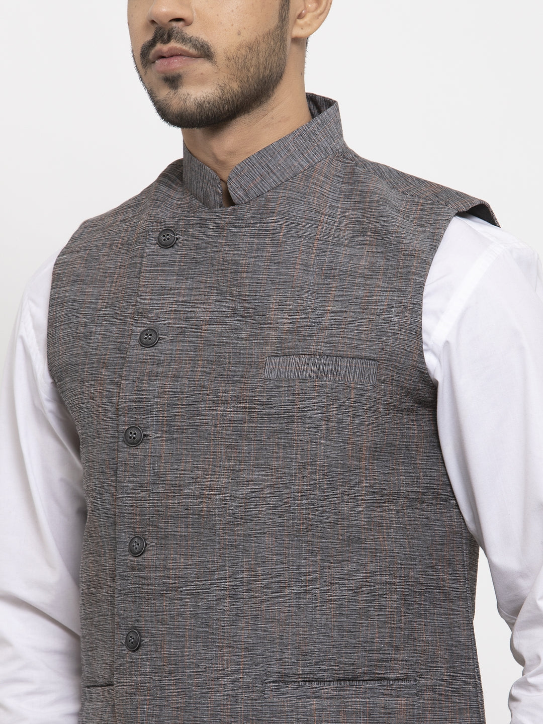 Buy Grey Banarasi Silk Nehru Jacket (NMK-5684) Online