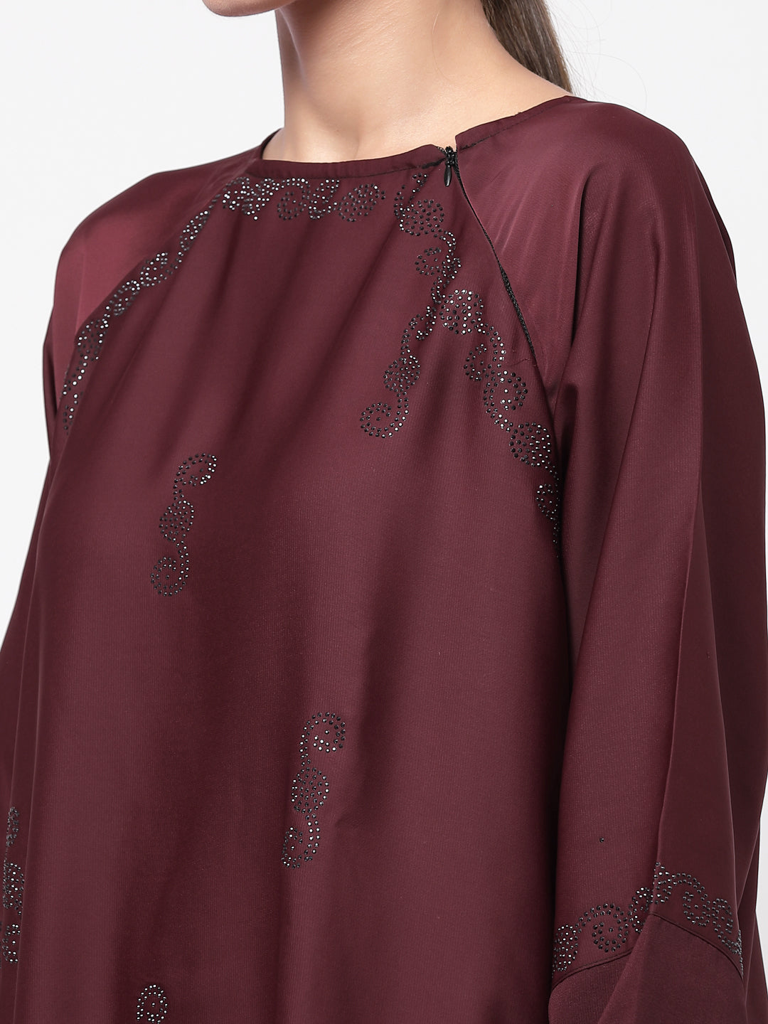 Klotthe Women Maroon Embellished Burqa With Scarves