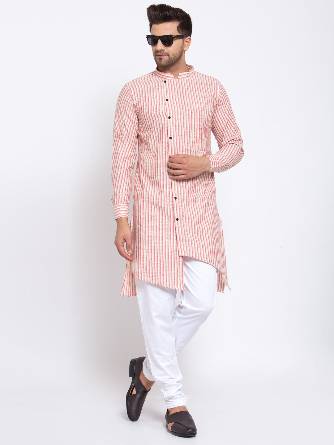 KLOTTHE Red Cotton Striped Kurta