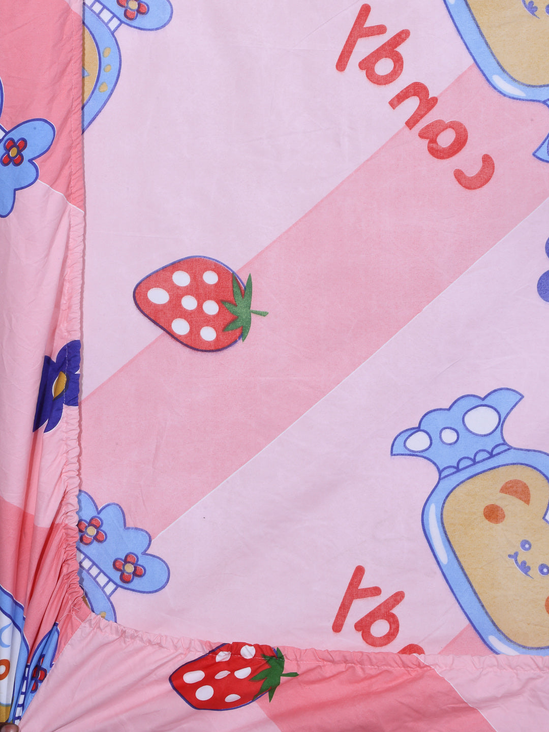 Klotthe Multicolor Cartoon Print Cotton Blend Elasticated Double BedSheet With 2 Pillow Covers