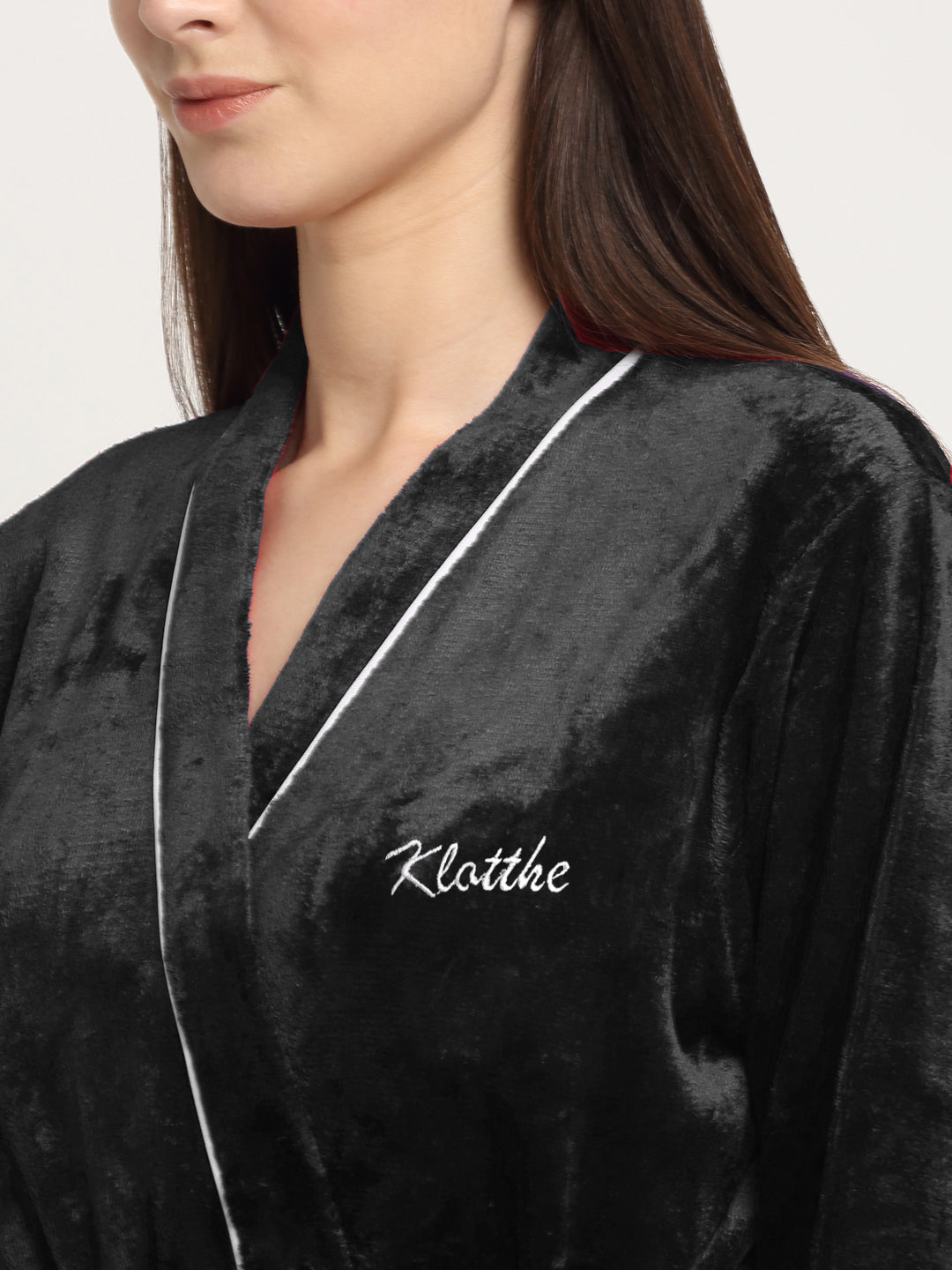 Klotthe Women Black Solid Wool Bath Robe With Belt