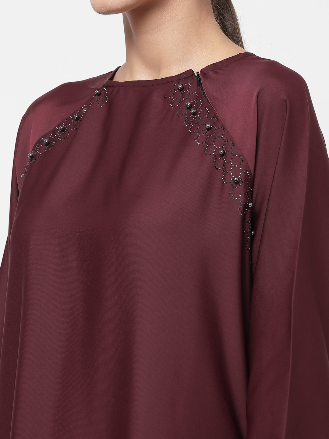 Klotthe Women Maroon Embellished Burqa With Scarves