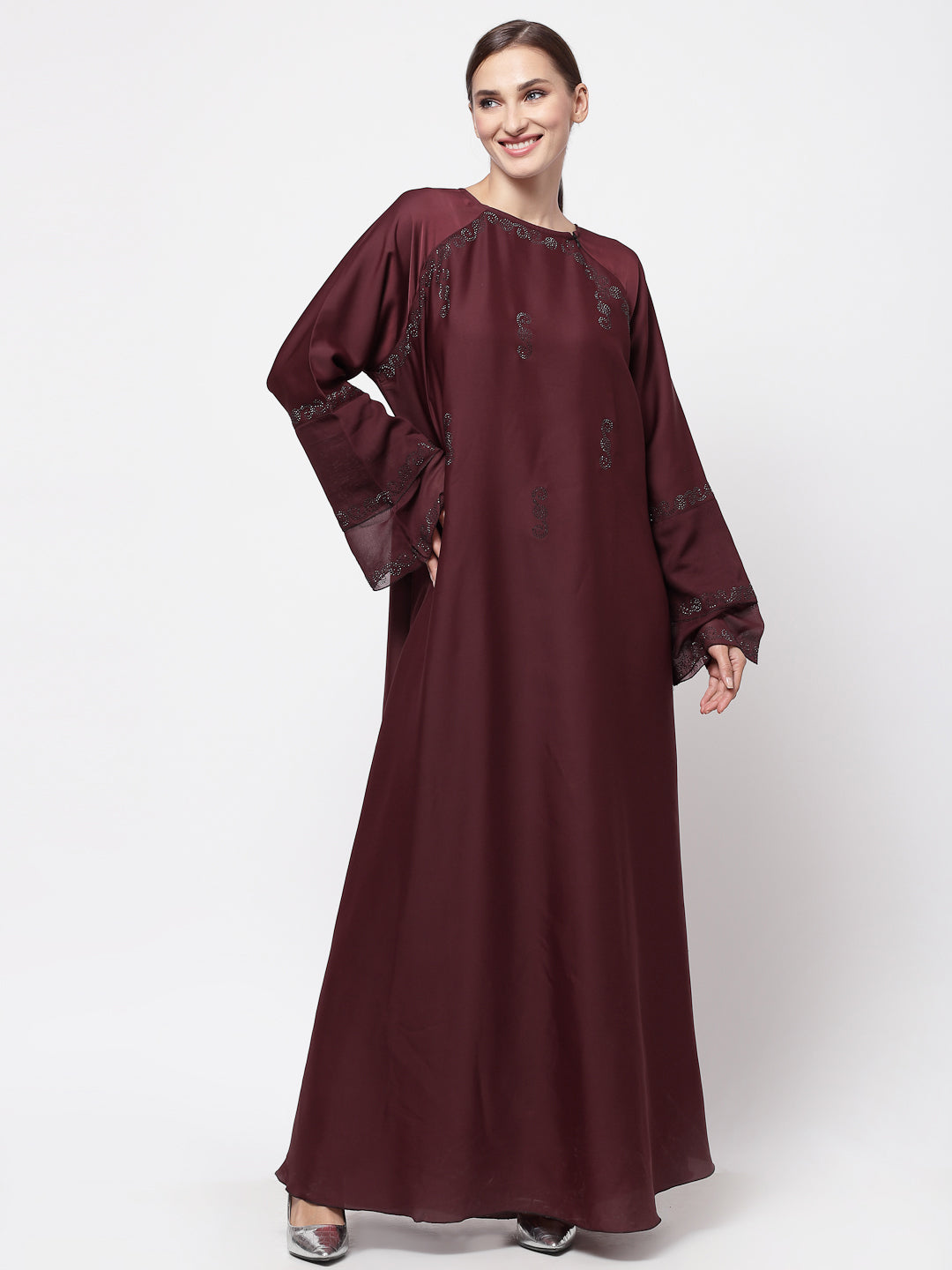 Klotthe Women Maroon Embellished Burqa With Scarves