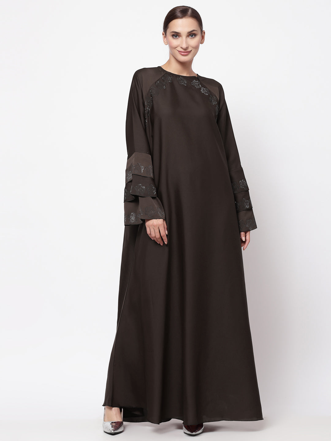 Klotthe Women Brown Embellished Burqa With Scarves