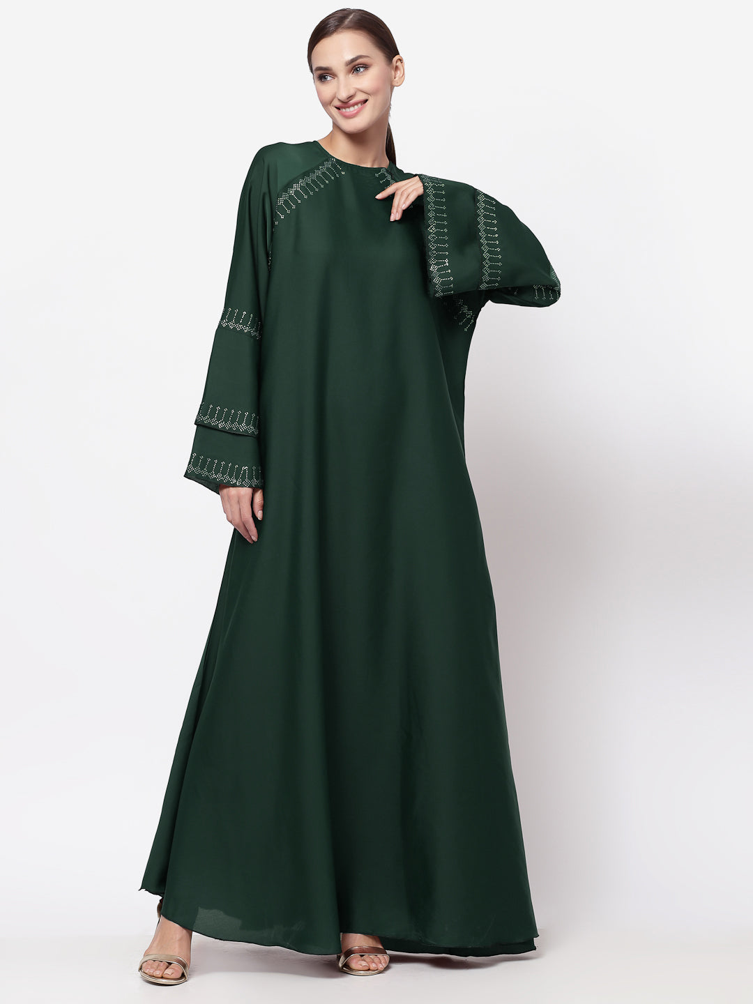 Klotthe Women Green Embellished Burqa With Scarves