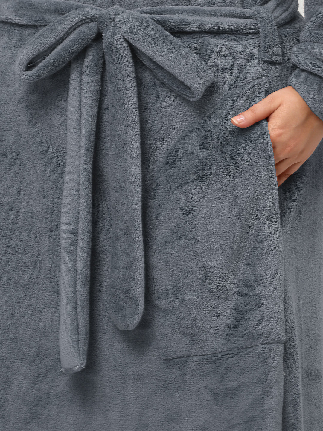 Klotthe Women Grey Solid Bath Robe With Belt