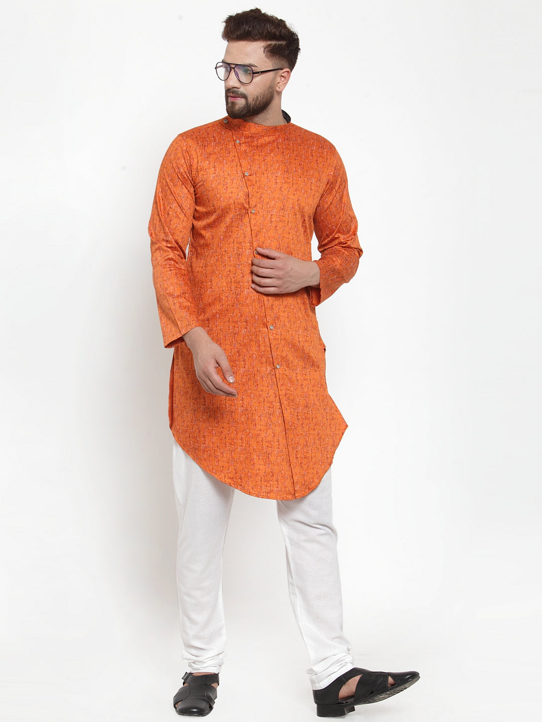 Orange Cotton Silk Abstract Party Kurtas