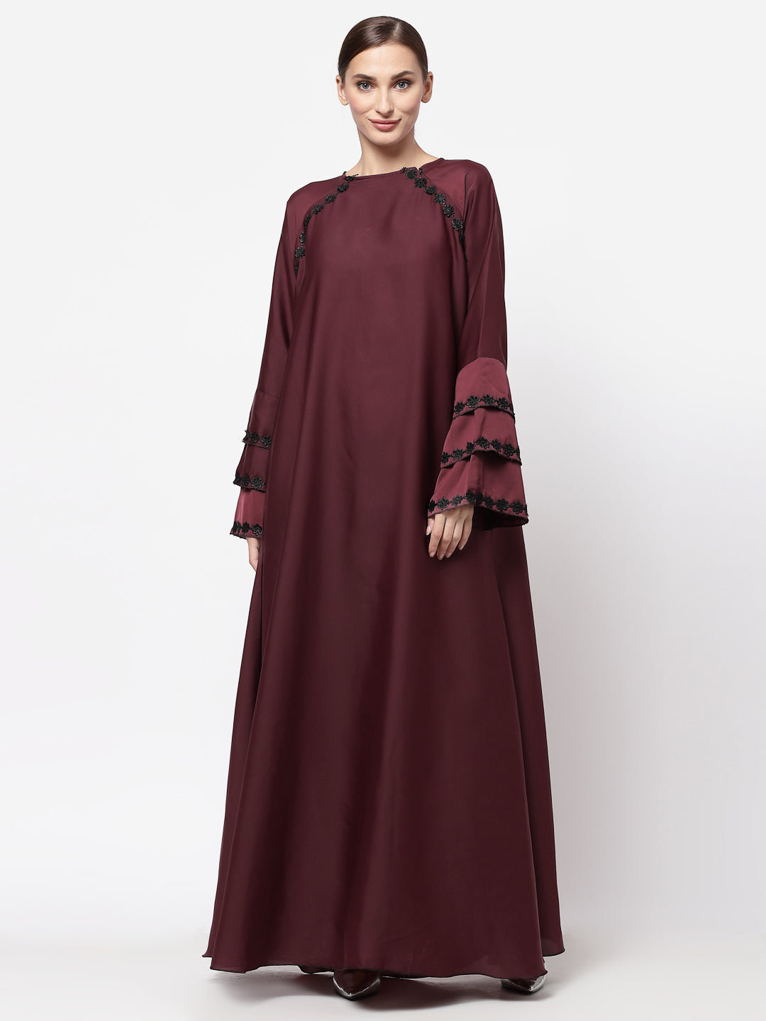 Klotthe Women Maroon Embellished Burqa With Scarves