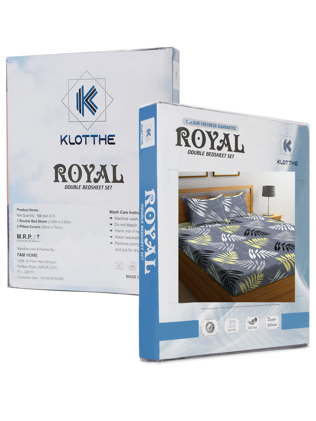 Klotthe Grey Floral 300 TC Cotton Blend Double Bed Sheet with 2 Pillow Covers in Book Fold Packing