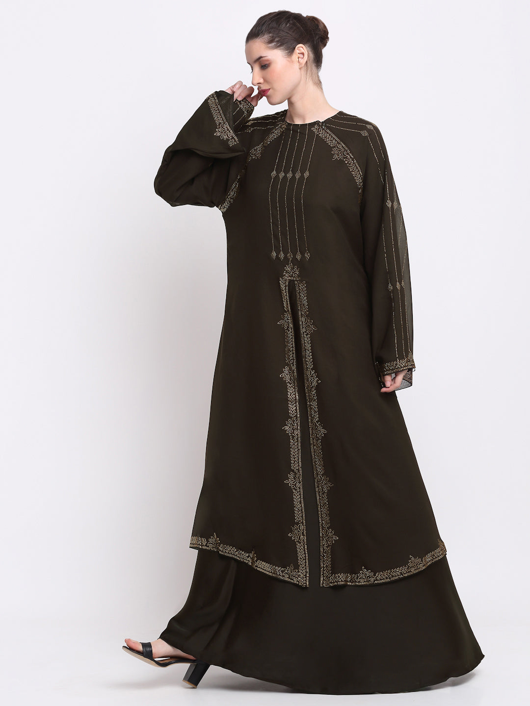 Klotthe Women Brown Embellished Burqa With Scarves