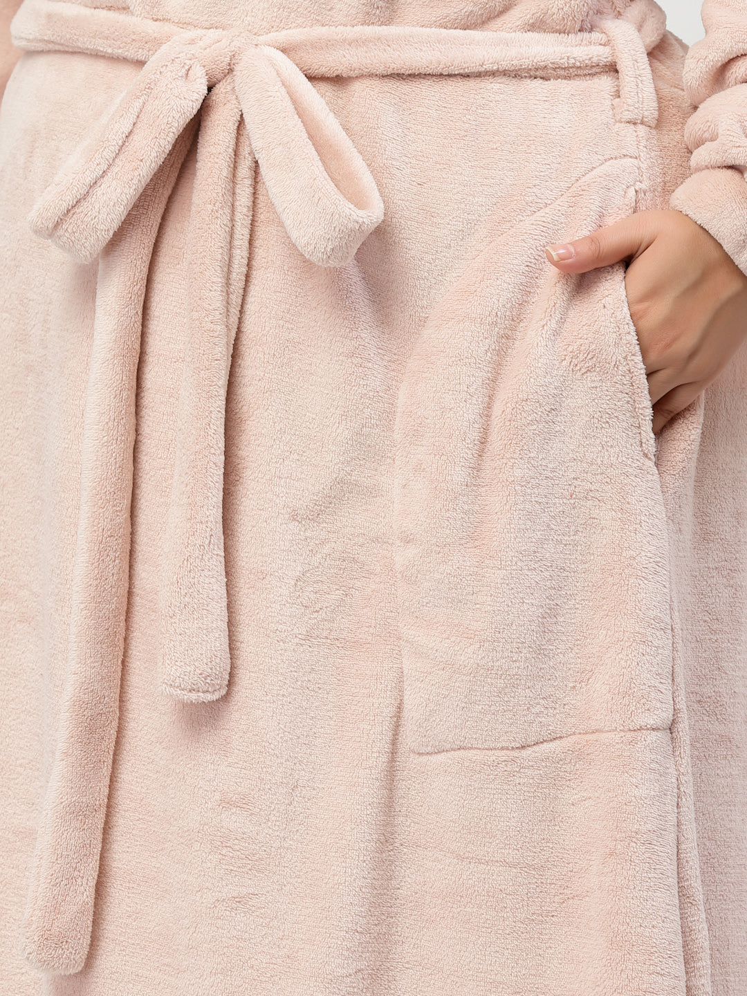 Klotthe Women Pink Solid Bath Robe With Belt