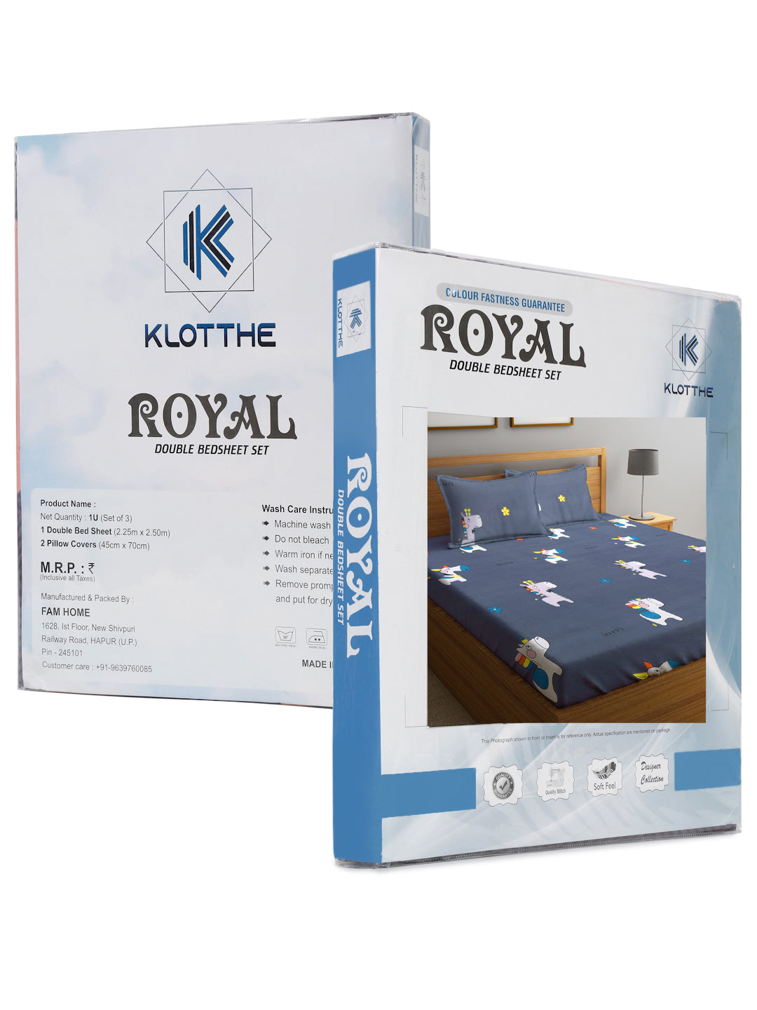 Klotthe Multi Cartoon Print 300 TC Cotton Blend Double Bed Sheet with 2 Pillow Covers in Book Fold Packing