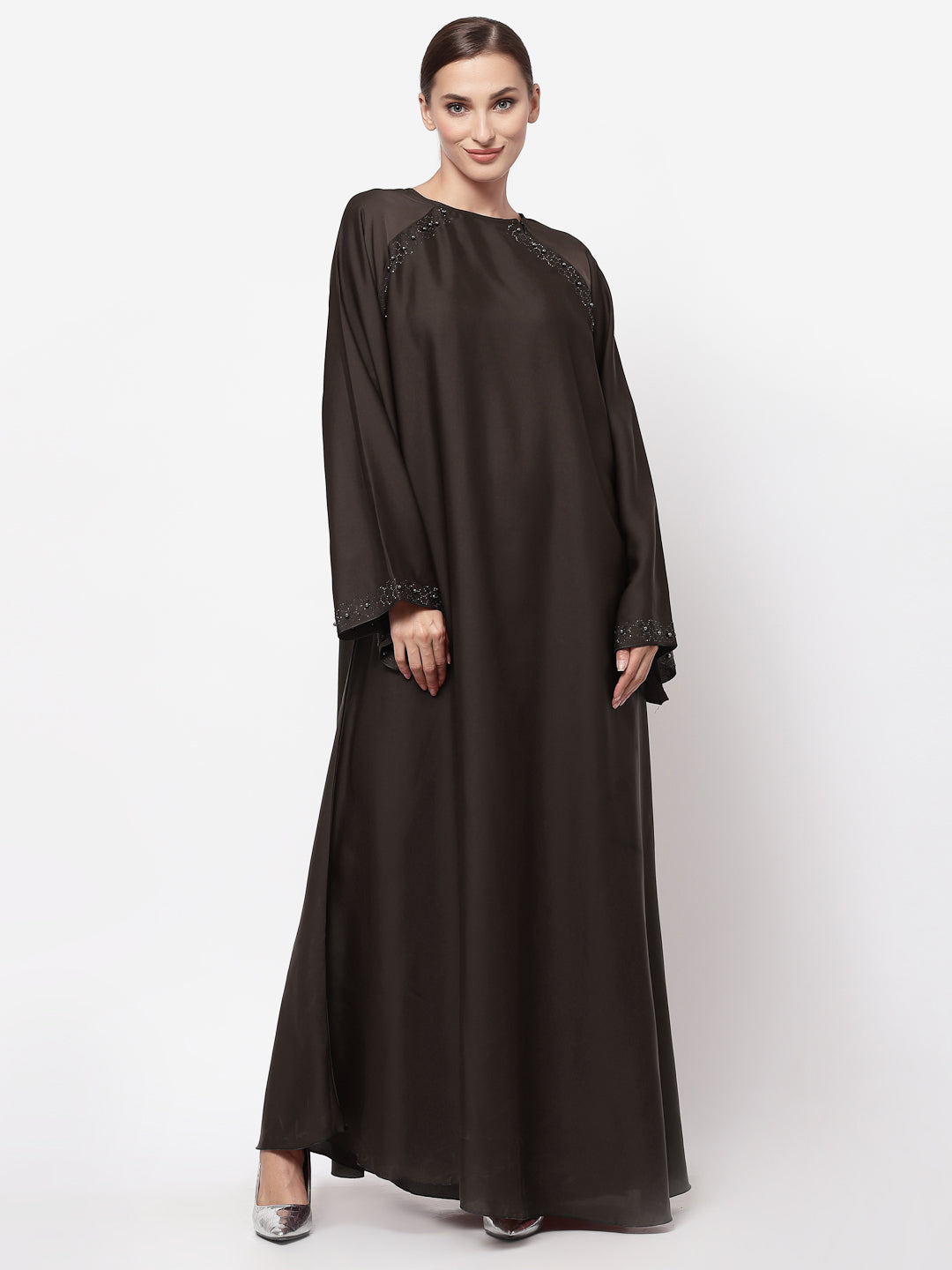 Klotthe Women Brown Embellished Burqa With Scarves