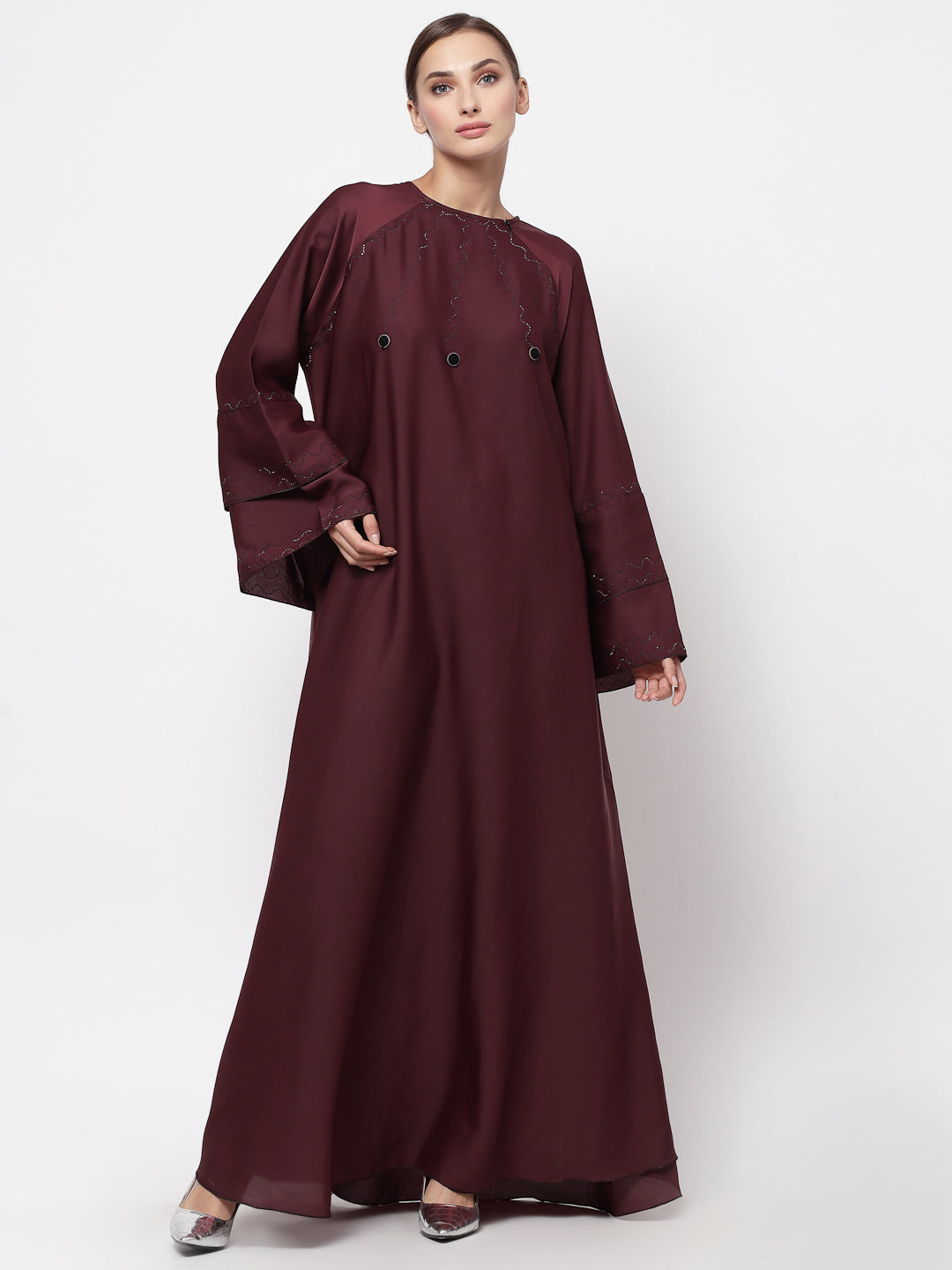 Klotthe Women Maroon Embellished Burqa With Scarves