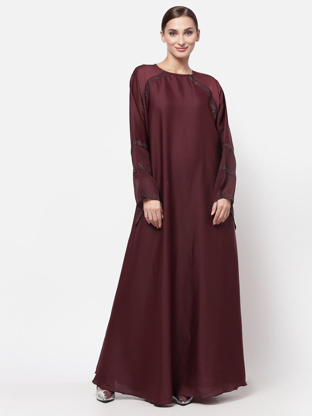 Klotthe Women Maroon Embellished Burqa With Scarves