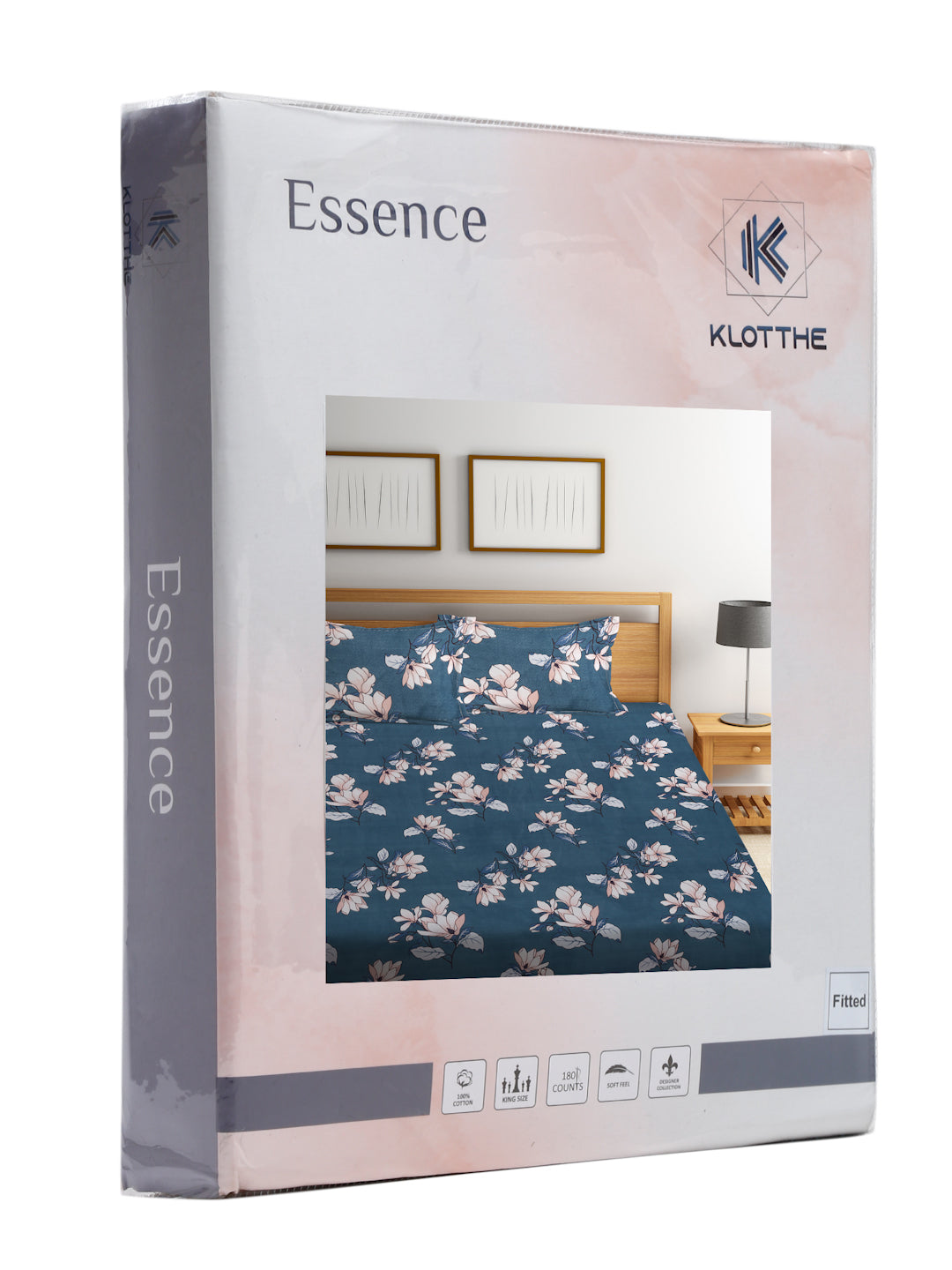 Klotthe Blue Floral 300 TC Cotton Blend Double Bedsheet Set in Book Fold Packing