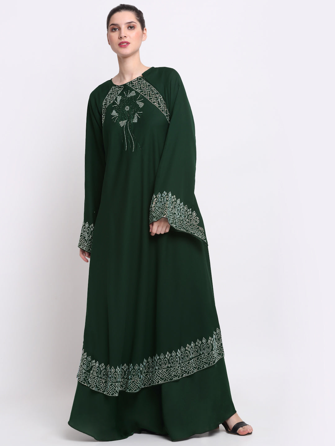 Klotthe Women Green Embellished Burqa With Scarves