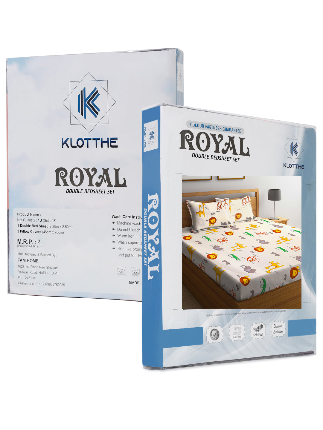 Klotthe Multi Cartoon Print 300 TC Cotton Blend Double Bed Sheet with 2 Pillow Covers in Book Fold Packing