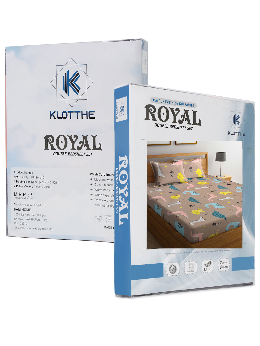 Klotthe Brown Cartoon Print 300 TC Cotton Blend Double Bed Sheet with 2 Pillow Covers in Book Fold Packing