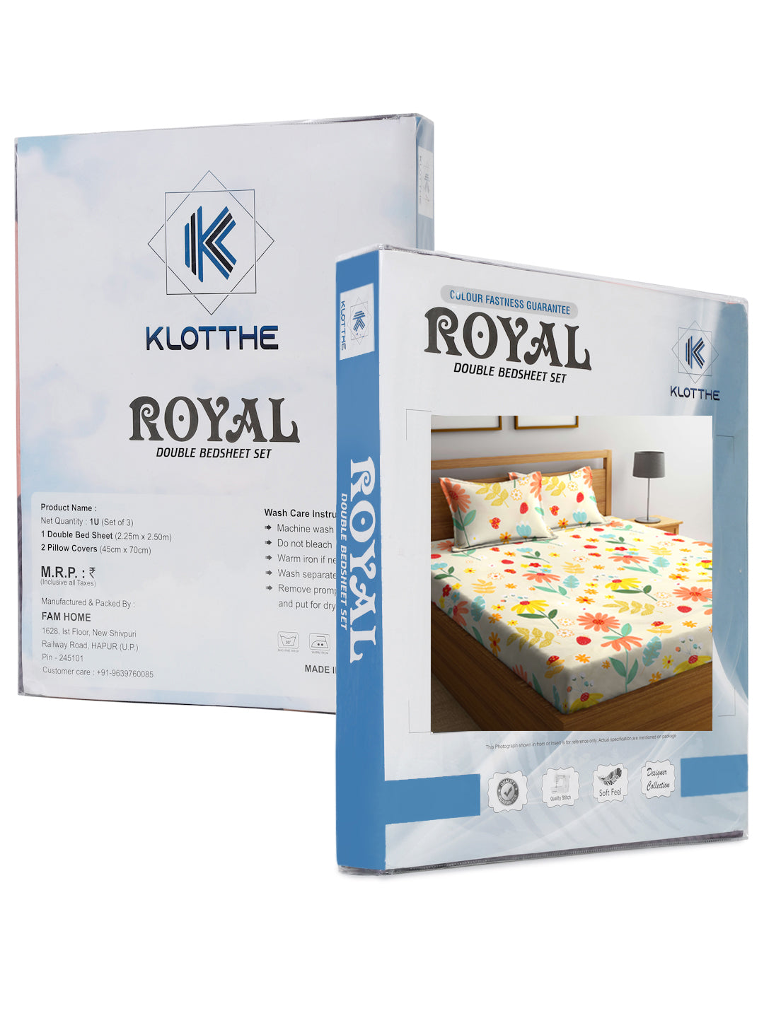 Klotthe Multi Floral 300 TC Cotton Blend Double Bed Sheet with 2 Pillow Covers in Book Fold Packing