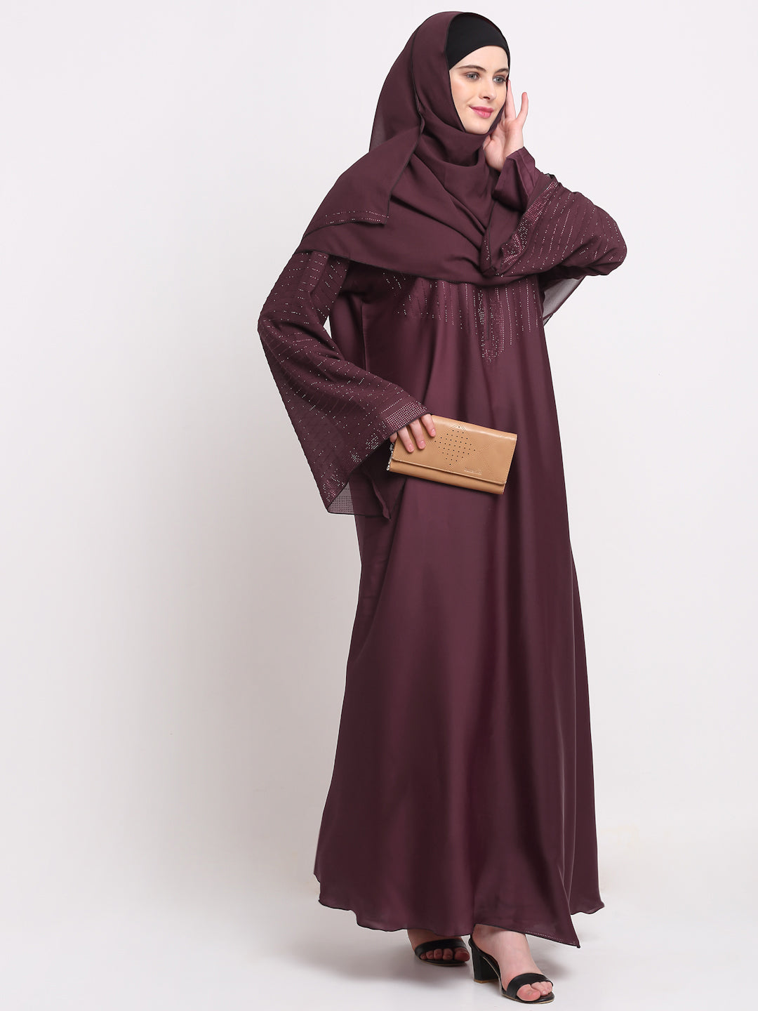 Klotthe Women Maroon Solid Burqa With Scarf