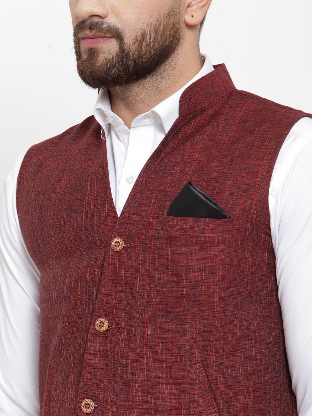 Maroon Pure Cotton Party Nehru Jackets