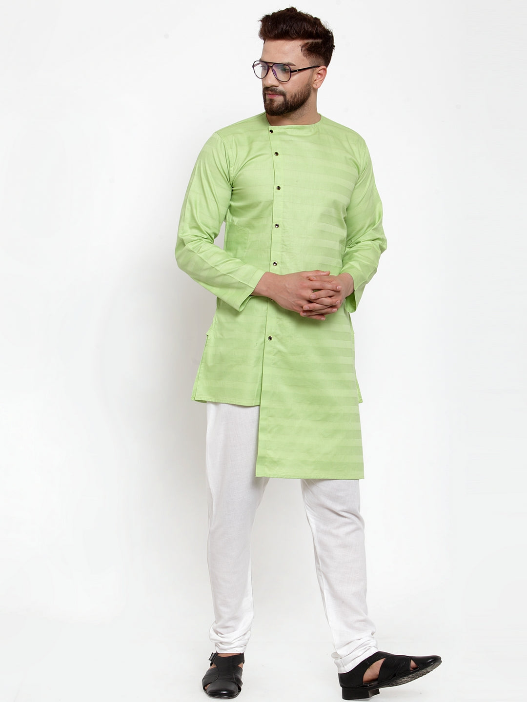 LightGreen Cotton Striped Party Kurtas