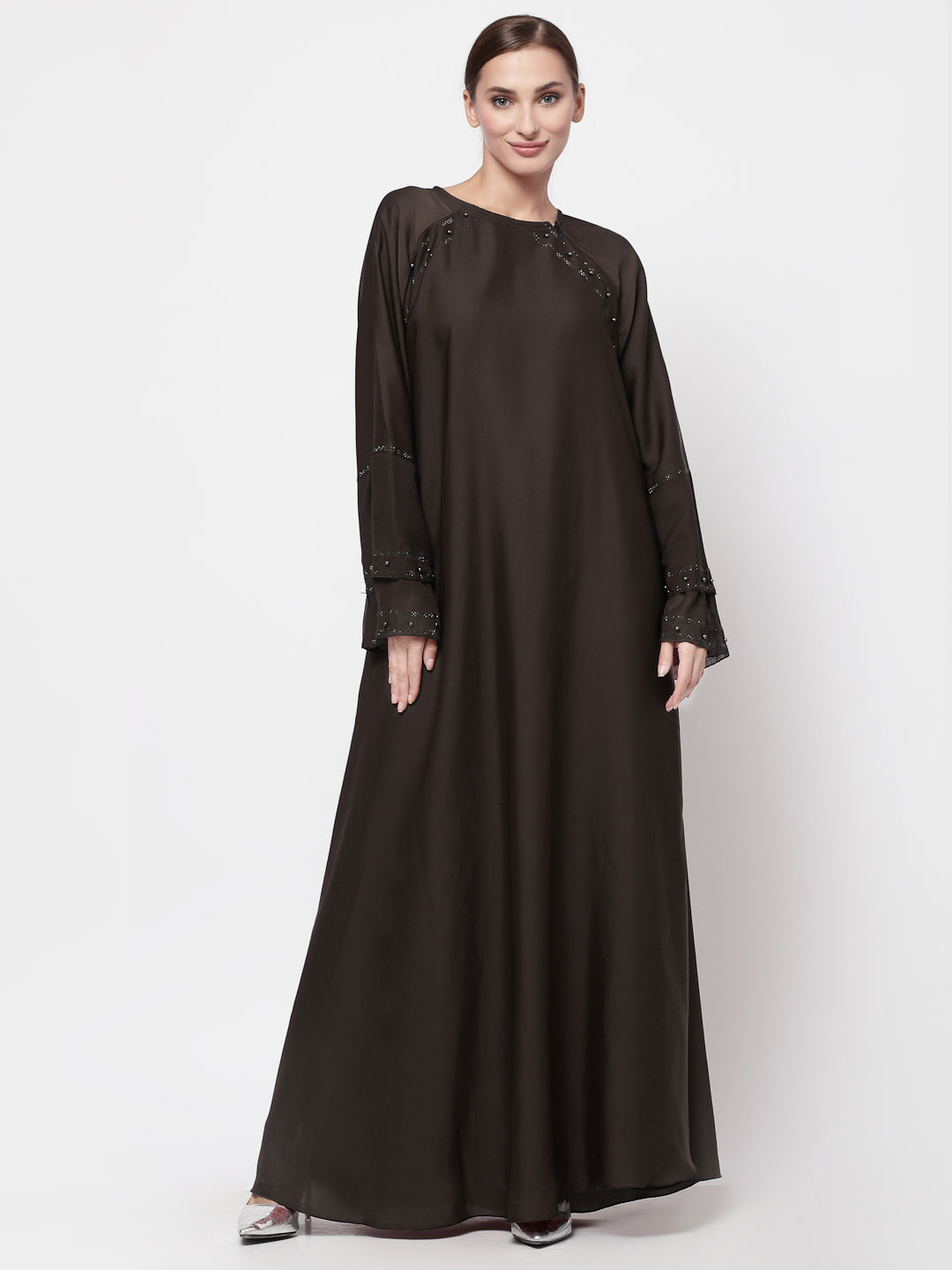 Klotthe Women Brown Embellished Burqa With Scarves