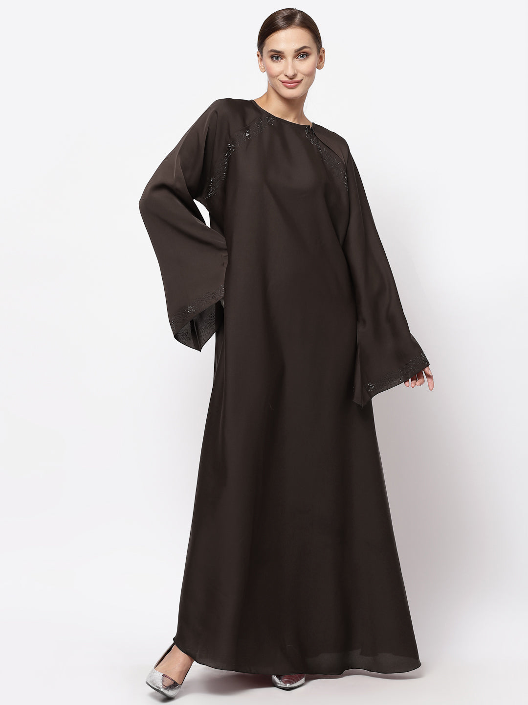 Klotthe Women Brown Embellished Burqa With Scarves