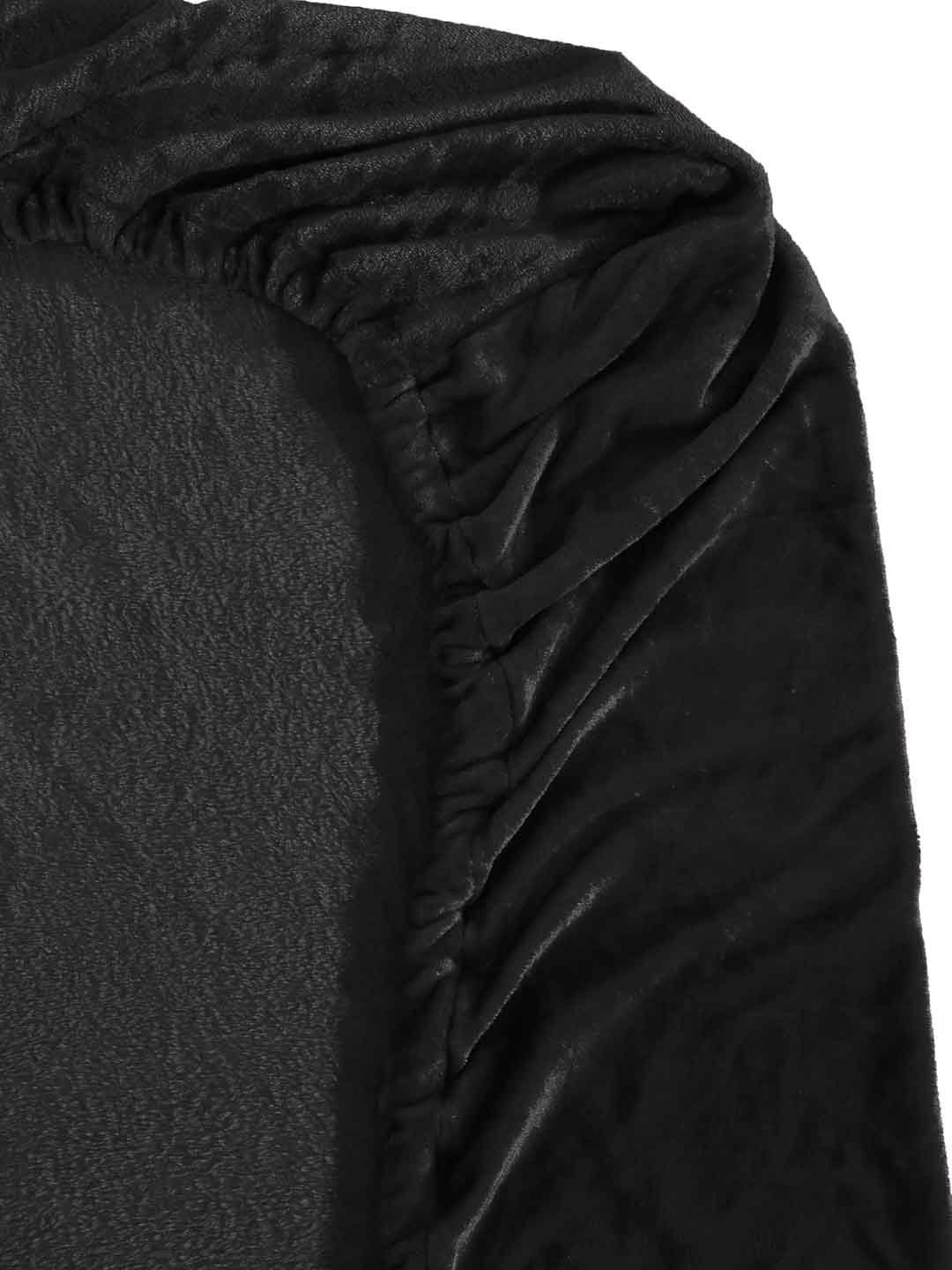 Klotthe Black Solid Woolen Fitted Double Bed Sheet with 2 Pillow Covers