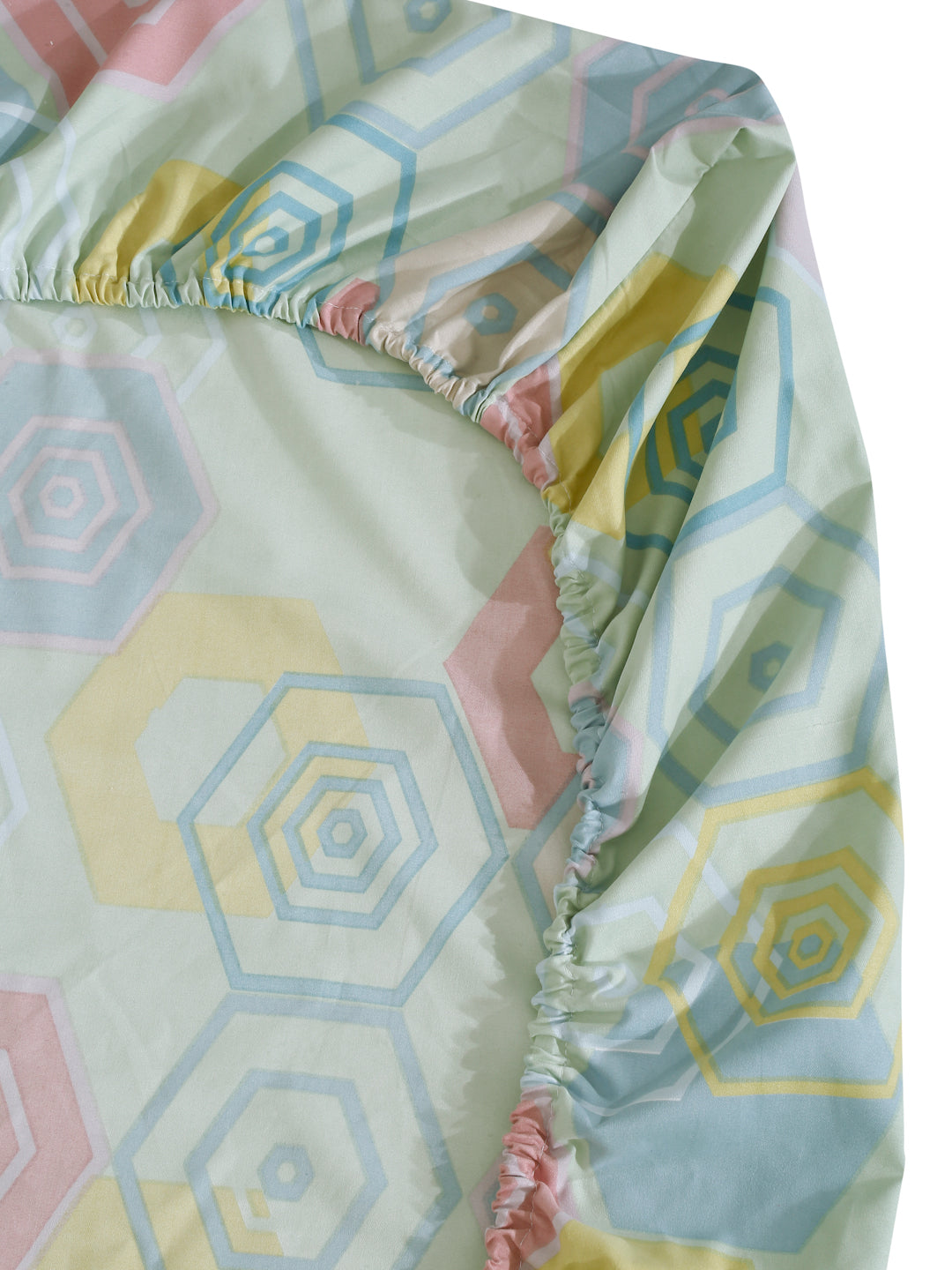 Klotthe Multicolor Geometric 300 TC Cotton Blend Fitted Double Bedsheet Set in Book Fold Packing