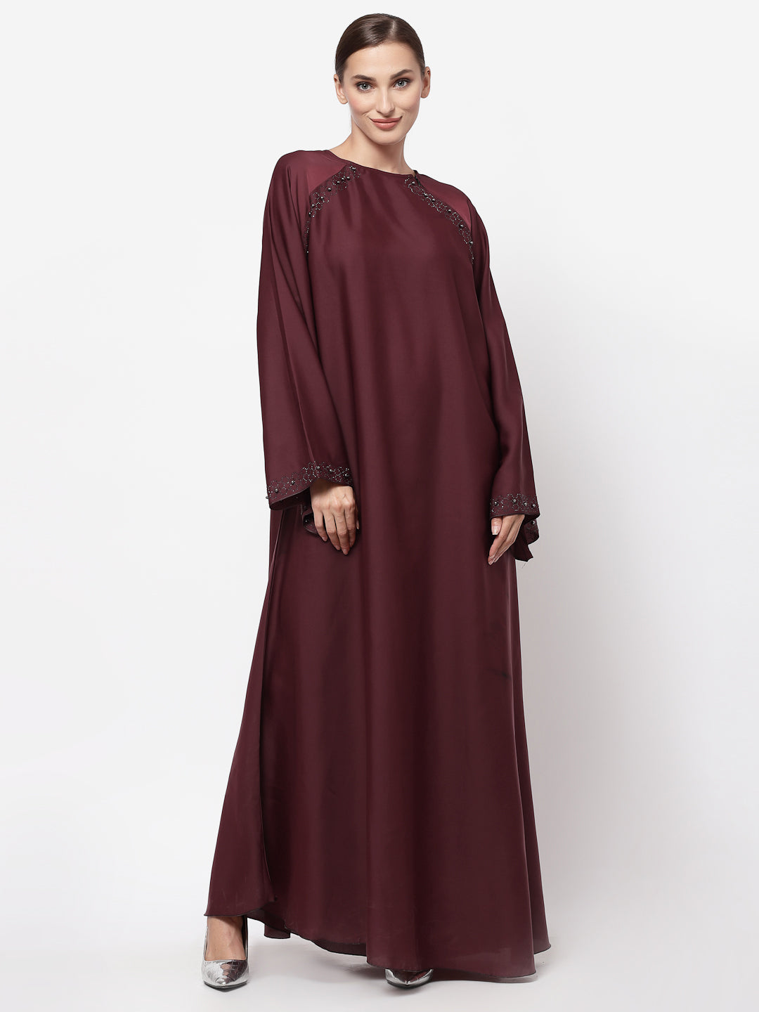 Klotthe Women Maroon Embellished Burqa With Scarves