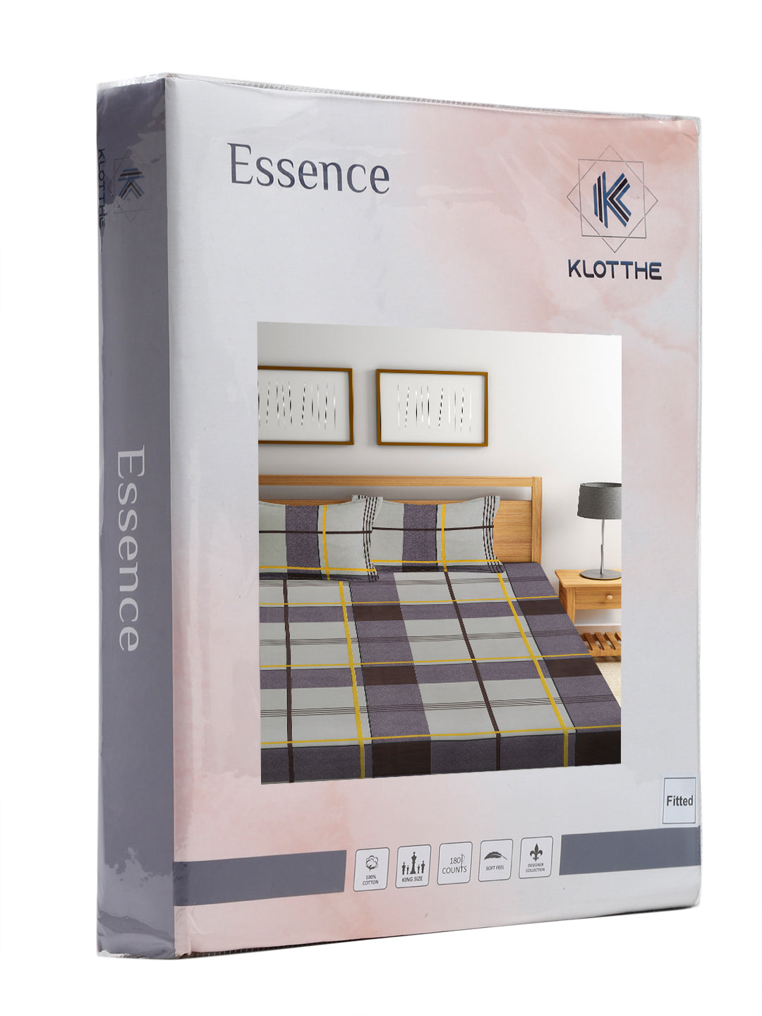 Klotthe Multi Geometric 300 TC Cotton Blend Elasticated Double Bedsheet Set in Book Fold Packing