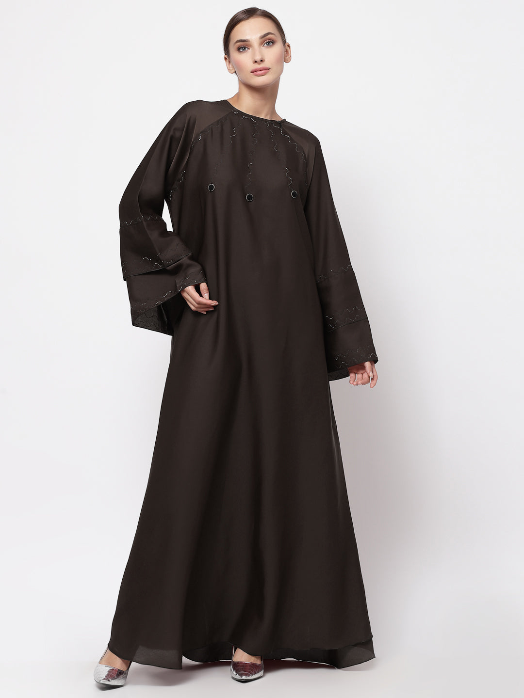 Klotthe Women Brown Embellished Burqa With Scarves