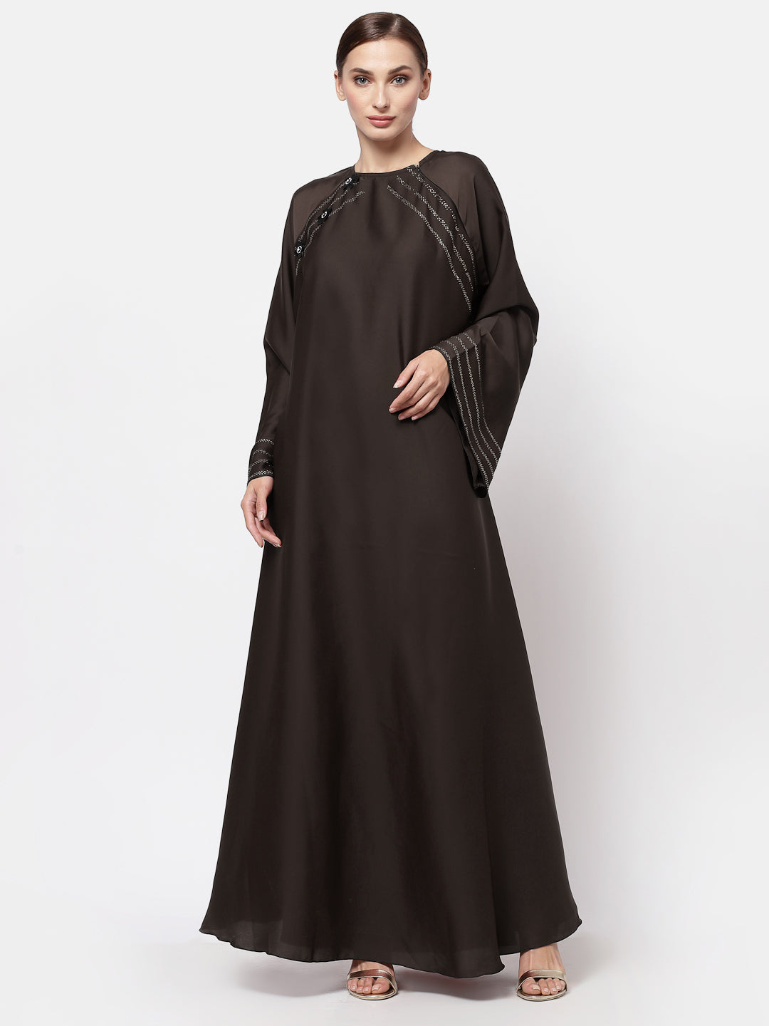 Klotthe Women Brown Embellished Burqa With Scarves