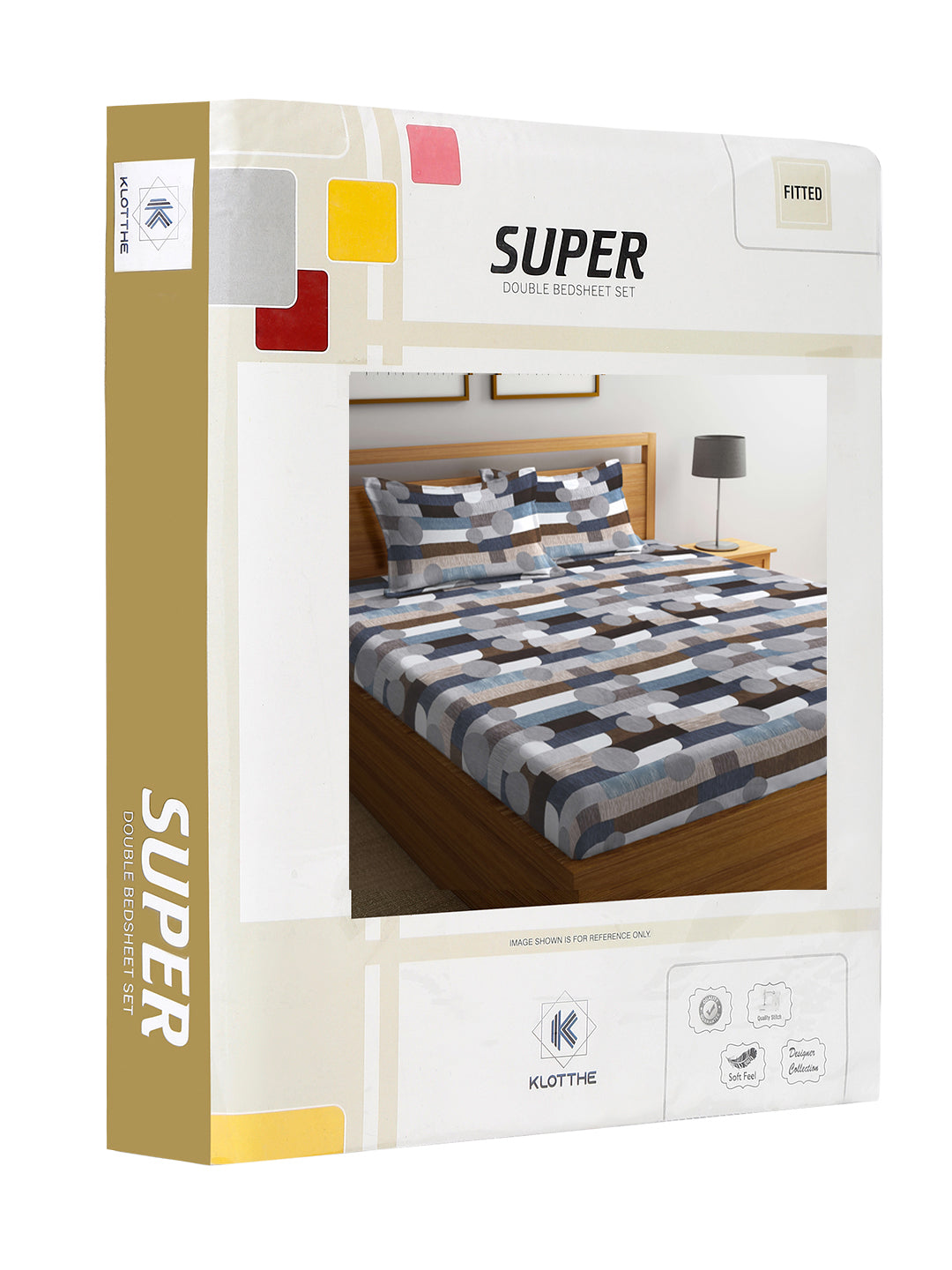Klotthe Multi Abstract 300 TC Cotton Blend Fitted Super King Double Bedsheet Set in Book Fold Packing (270X270 cm)