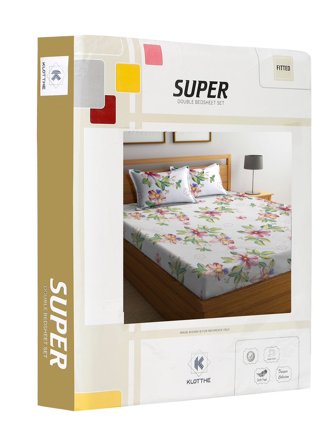 Klotthe Multi Floral 300 TC Cotton Blend Fitted Super King Double Bedsheet Set in Book Fold Packing (270X270 cm)