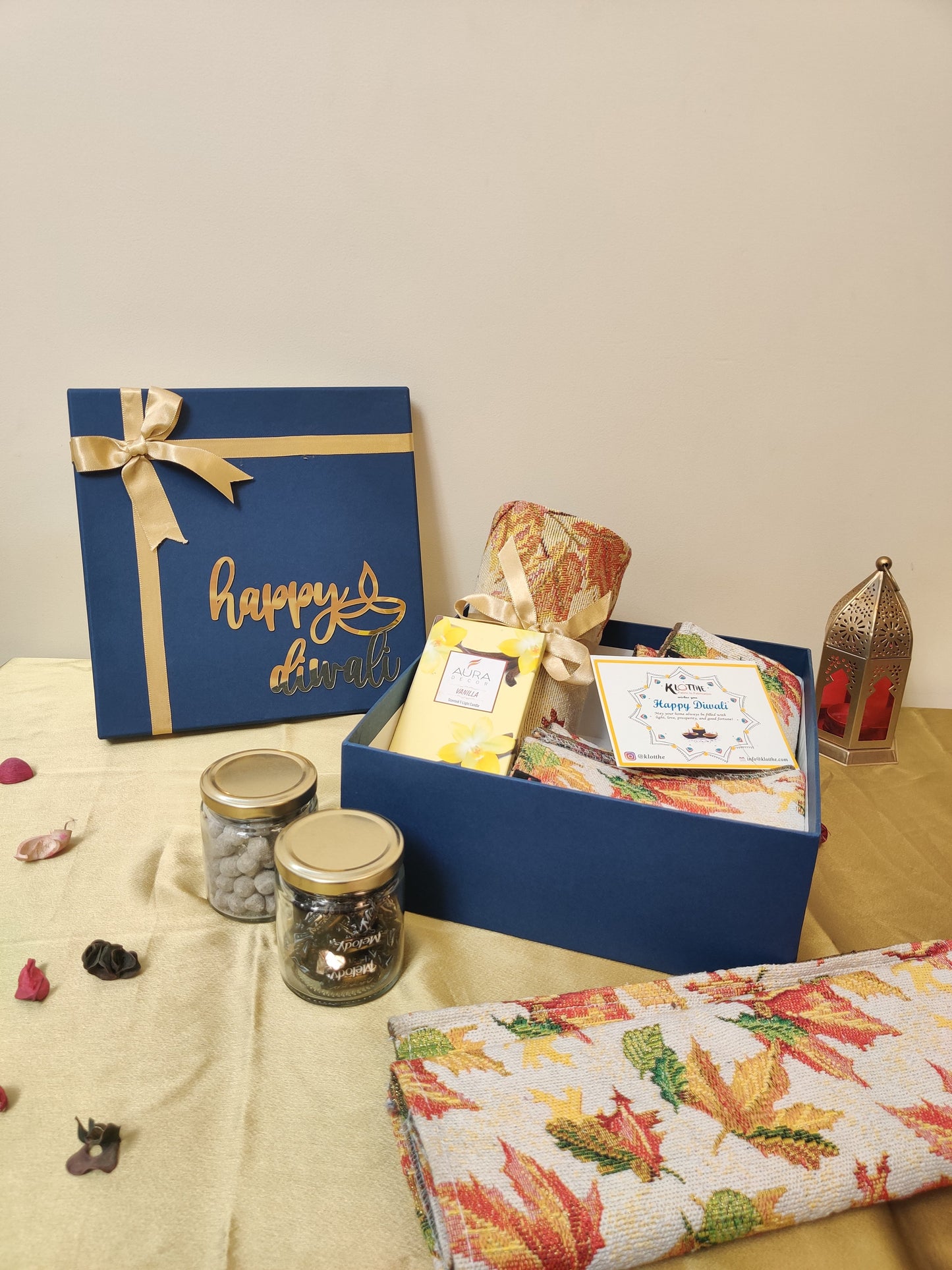 Blue Jacquard Gift Box Diwali Hamper By Klotthe®